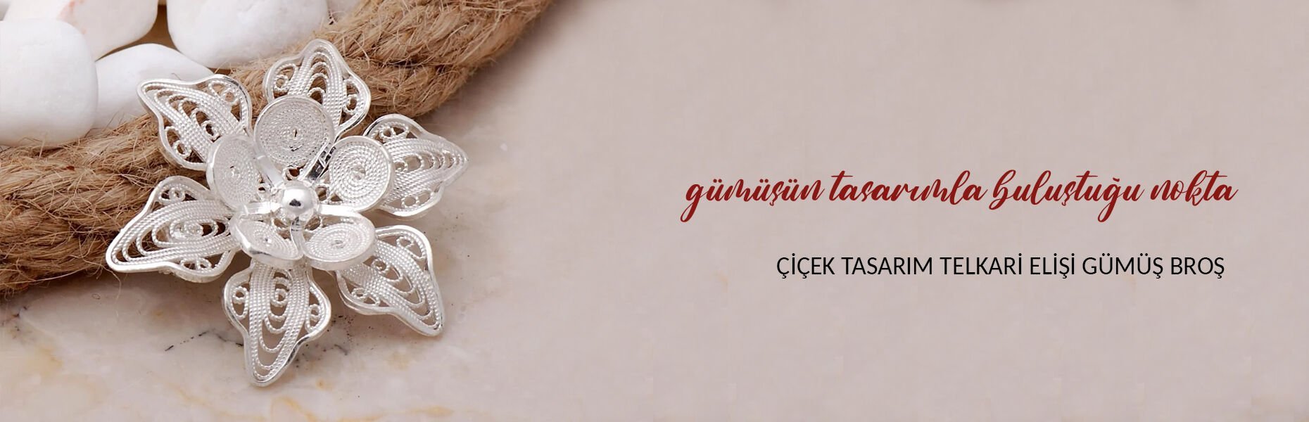 Çiçek Tasarım Telkari Elişi Gümüş Broş