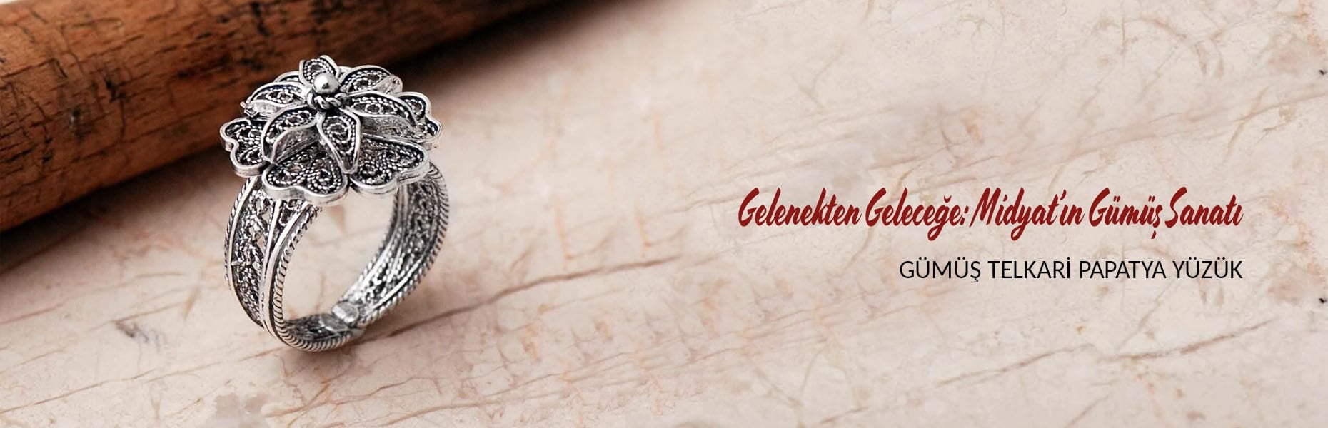 Telkari İşlemeli Elişi Papatya 925 Ayar Gümüş Yüzük